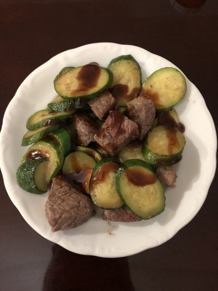 Beef and Zucchini Stir Fry with Bull Dog Sauce