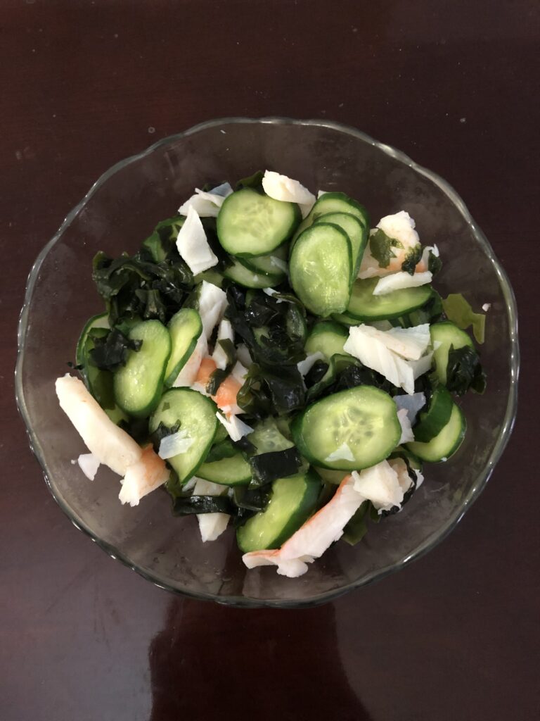 Wakame, Cucumber, and Imitation Crab Meat Salad